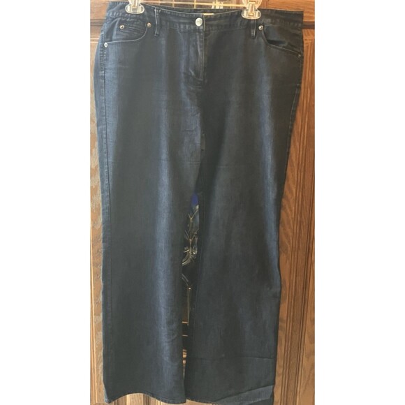 Kenneth Cole Denim - Kenneth Cole New York Jeans Size 14 Mid Rise Straight Leg Dark Wash Stretch EUC